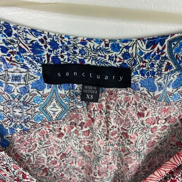 Sanctuary Bohemian Patchwork Print Blue Pink Long Sleeve Shift Dress Festival XS - Picture 4 of 13